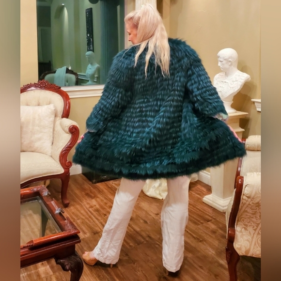 Green & Black Knitted Fox Fur Coat NWT - Picture 7 of 17